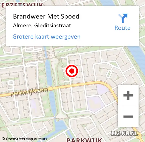 Locatie op kaart van de 112 melding: Brandweer Met Spoed Naar Almere, Gleditsiastraat op 20 februari 2024 12:08