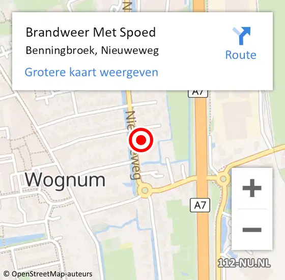 Locatie op kaart van de 112 melding: Brandweer Met Spoed Naar Benningbroek, Nieuweweg op 20 februari 2024 12:16