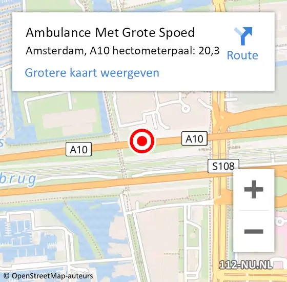 Locatie op kaart van de 112 melding: Ambulance Met Grote Spoed Naar Amstelveen, A10 hectometerpaal: 20,3 op 20 februari 2024 12:22