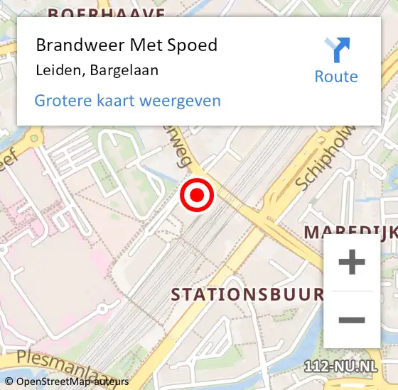 Locatie op kaart van de 112 melding: Brandweer Met Spoed Naar Leiden, Bargelaan op 20 februari 2024 13:31