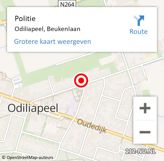Locatie op kaart van de 112 melding: Politie Odiliapeel, Beukenlaan op 20 februari 2024 13:34