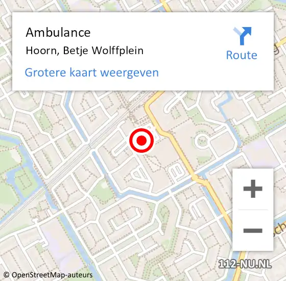 Locatie op kaart van de 112 melding: Ambulance Hoorn, Betje Wolffplein op 20 februari 2024 13:50
