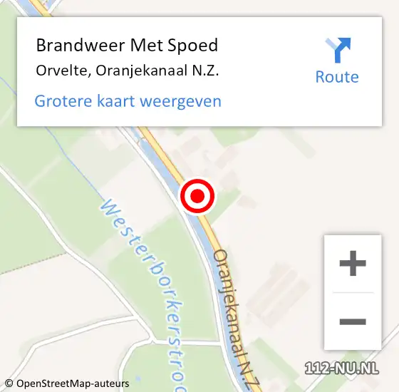 Locatie op kaart van de 112 melding: Brandweer Met Spoed Naar Orvelte, Oranjekanaal N.Z. op 20 februari 2024 14:00
