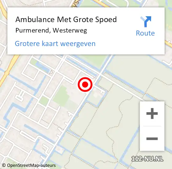 Locatie op kaart van de 112 melding: Ambulance Met Grote Spoed Naar Purmerend, Westerweg op 20 februari 2024 14:08
