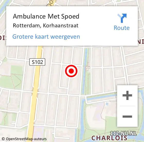 Locatie op kaart van de 112 melding: Ambulance Met Spoed Naar Rotterdam, Korhaanstraat op 20 februari 2024 14:23