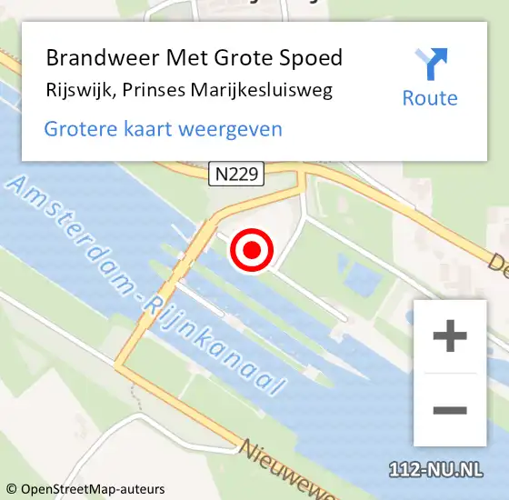 Locatie op kaart van de 112 melding: Brandweer Met Grote Spoed Naar Rijswijk, Prinses Marijkesluisweg op 20 februari 2024 14:39