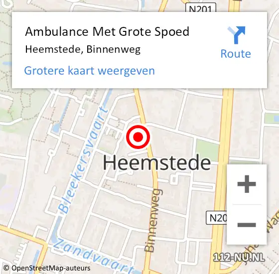 Locatie op kaart van de 112 melding: Ambulance Met Grote Spoed Naar Heemstede, Binnenweg op 20 februari 2024 14:43