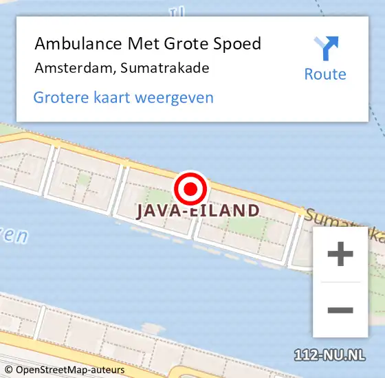 Locatie op kaart van de 112 melding: Ambulance Met Grote Spoed Naar Amsterdam, Sumatrakade op 20 februari 2024 15:19