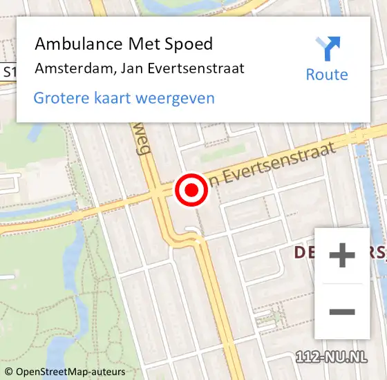 Locatie op kaart van de 112 melding: Ambulance Met Spoed Naar Amsterdam, Jan Evertsenstraat op 20 februari 2024 15:33