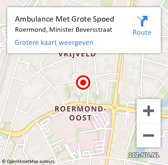 Locatie op kaart van de 112 melding: Ambulance Met Grote Spoed Naar Roermond, Minister Beversstraat op 20 februari 2024 16:01