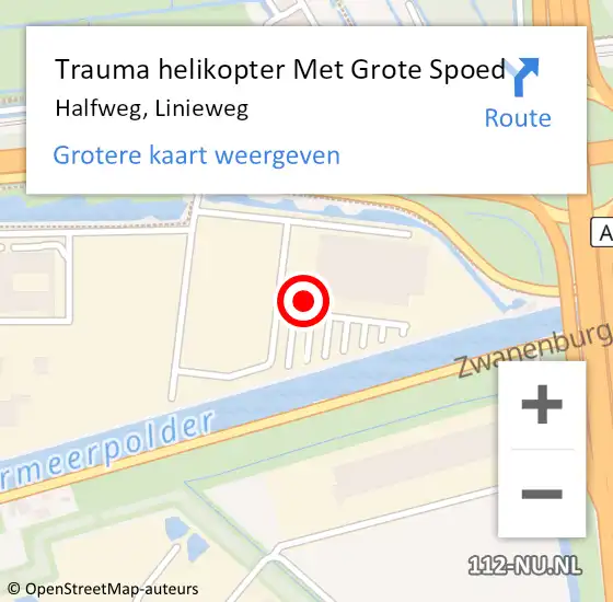 Locatie op kaart van de 112 melding: Trauma helikopter Met Grote Spoed Naar Halfweg, Linieweg op 20 februari 2024 16:13