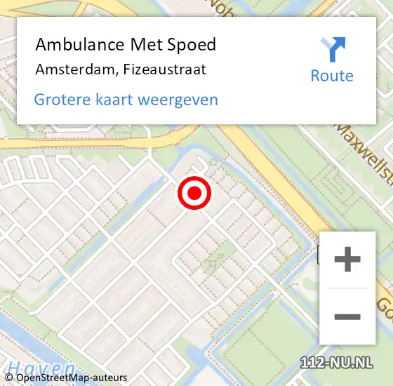 Locatie op kaart van de 112 melding: Ambulance Met Spoed Naar Amsterdam, Fizeaustraat op 20 februari 2024 16:49