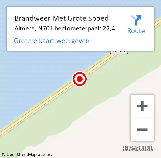 Locatie op kaart van de 112 melding: Brandweer Met Grote Spoed Naar Almere, N701 hectometerpaal: 22,4 op 20 februari 2024 17:16