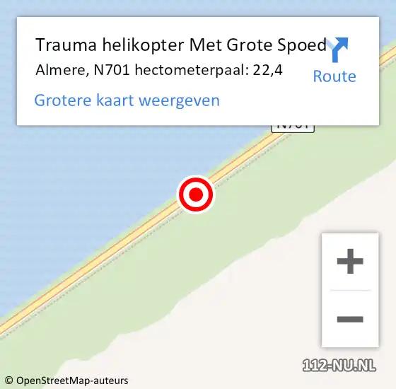 Locatie op kaart van de 112 melding: Trauma helikopter Met Grote Spoed Naar Almere, N701 hectometerpaal: 22,4 op 20 februari 2024 17:20