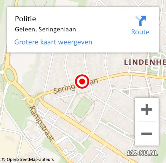 Locatie op kaart van de 112 melding: Politie Geleen, Seringenlaan op 20 februari 2024 17:22