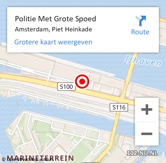 Locatie op kaart van de 112 melding: Politie Met Grote Spoed Naar Amsterdam, Piet Heinkade op 20 februari 2024 17:36