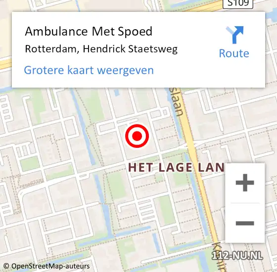 Locatie op kaart van de 112 melding: Ambulance Met Spoed Naar Rotterdam, Hendrick Staetsweg op 20 februari 2024 17:39