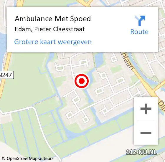 Locatie op kaart van de 112 melding: Ambulance Met Spoed Naar Edam, Pieter Claesstraat op 20 februari 2024 17:45