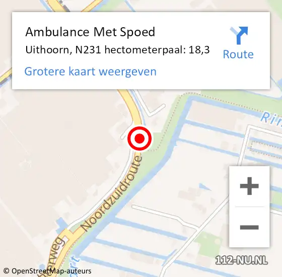 Locatie op kaart van de 112 melding: Ambulance Met Spoed Naar Uithoorn, N231 hectometerpaal: 18,3 op 20 februari 2024 17:50