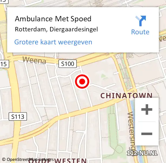 Locatie op kaart van de 112 melding: Ambulance Met Spoed Naar Rotterdam, Diergaardesingel op 20 februari 2024 17:52