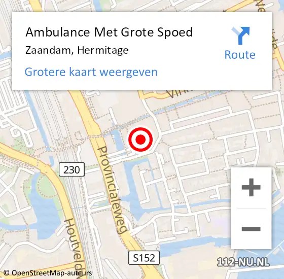 Locatie op kaart van de 112 melding: Ambulance Met Grote Spoed Naar Zaandam, Hermitage op 20 februari 2024 18:04