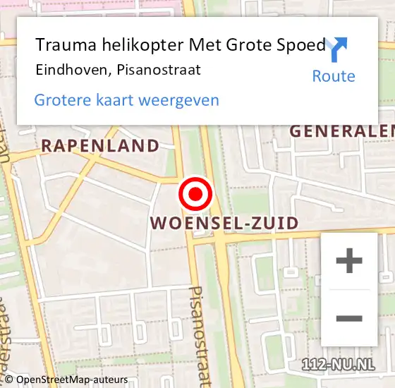 Locatie op kaart van de 112 melding: Trauma helikopter Met Grote Spoed Naar Eindhoven, Pisanostraat op 20 februari 2024 18:49