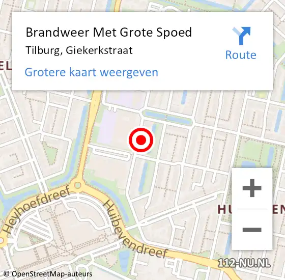 Locatie op kaart van de 112 melding: Brandweer Met Grote Spoed Naar Tilburg, Giekerkstraat op 20 februari 2024 19:58
