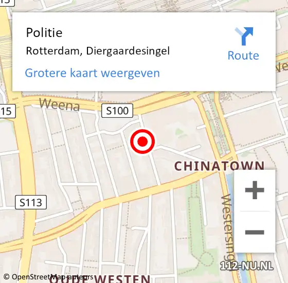 Locatie op kaart van de 112 melding: Politie Rotterdam, Diergaardesingel op 20 februari 2024 20:40