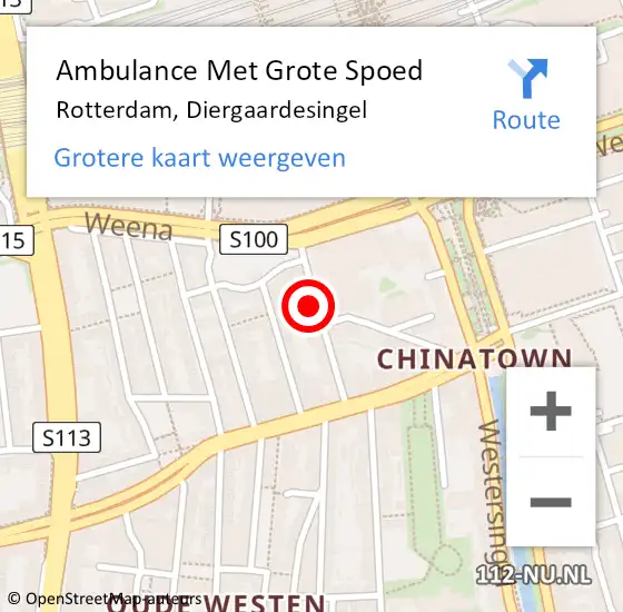 Locatie op kaart van de 112 melding: Ambulance Met Grote Spoed Naar Rotterdam, Diergaardesingel op 20 februari 2024 20:41