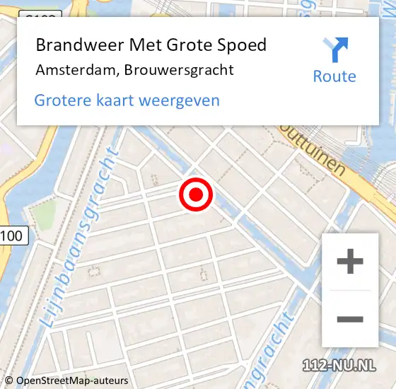 Locatie op kaart van de 112 melding: Brandweer Met Grote Spoed Naar Amsterdam, Brouwersgracht op 20 februari 2024 22:11
