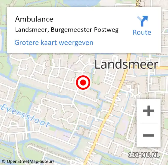 Locatie op kaart van de 112 melding: Ambulance Landsmeer, Burgemeester Postweg op 20 februari 2024 22:53