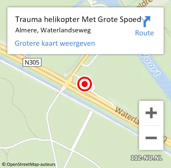 Locatie op kaart van de 112 melding: Trauma helikopter Met Grote Spoed Naar Almere, Waterlandseweg op 20 februari 2024 23:10