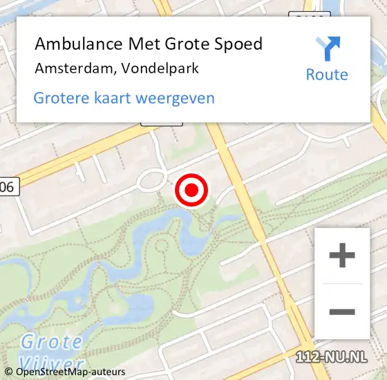 Locatie op kaart van de 112 melding: Ambulance Met Grote Spoed Naar Amsterdam, Vondelpark op 21 februari 2024 00:51