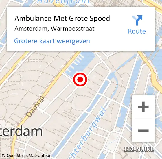 Locatie op kaart van de 112 melding: Ambulance Met Grote Spoed Naar Amsterdam, Warmoesstraat op 21 februari 2024 02:35