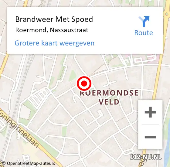 Locatie op kaart van de 112 melding: Brandweer Met Spoed Naar Roermond, Nassaustraat op 21 februari 2024 03:39