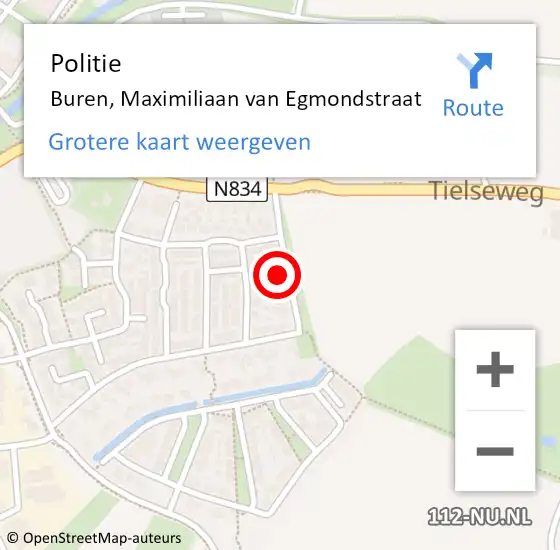 Locatie op kaart van de 112 melding: Politie Buren, Maximiliaan van Egmondstraat op 21 februari 2024 07:36