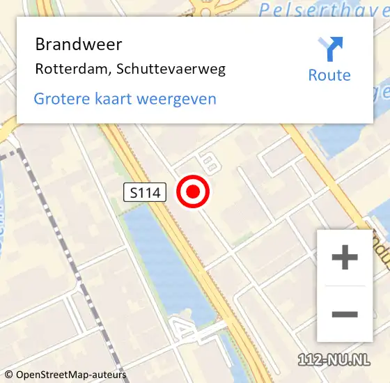Locatie op kaart van de 112 melding: Brandweer Rotterdam, Schuttevaerweg op 21 februari 2024 09:02
