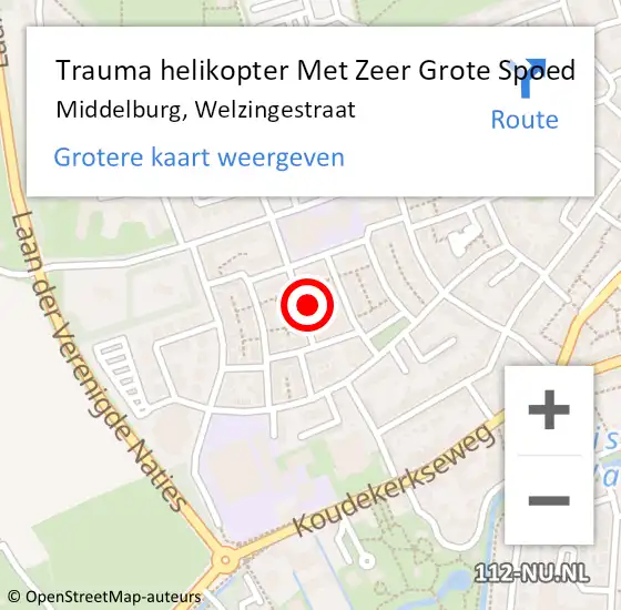 Locatie op kaart van de 112 melding: Trauma helikopter Met Zeer Grote Spoed Naar Middelburg, Welzingestraat op 21 februari 2024 09:56