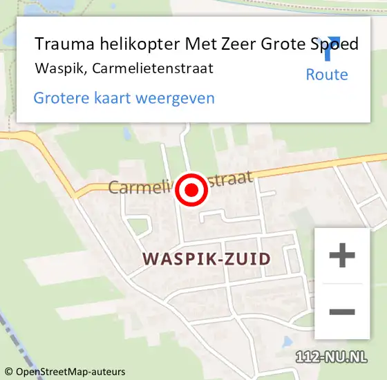Locatie op kaart van de 112 melding: Trauma helikopter Met Zeer Grote Spoed Naar Waspik, Carmelietenstraat op 21 februari 2024 11:06