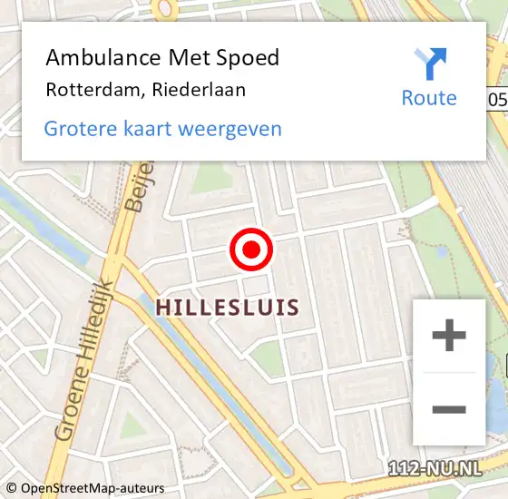 Locatie op kaart van de 112 melding: Ambulance Met Spoed Naar Rotterdam, Riederlaan op 21 februari 2024 11:15