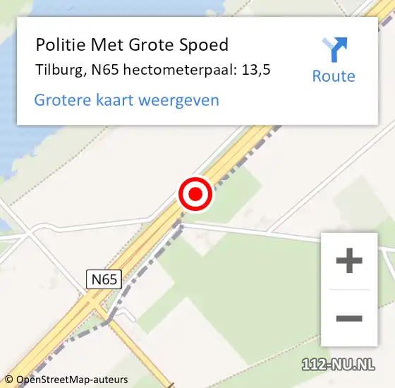 Locatie op kaart van de 112 melding: Politie Met Grote Spoed Naar Tilburg, N65 hectometerpaal: 13,5 op 21 februari 2024 11:59