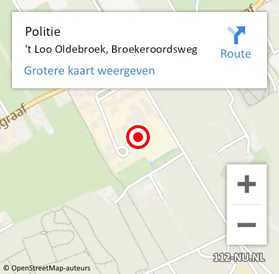 Locatie op kaart van de 112 melding: Politie 't Loo Oldebroek, Broekeroordsweg op 21 februari 2024 12:25
