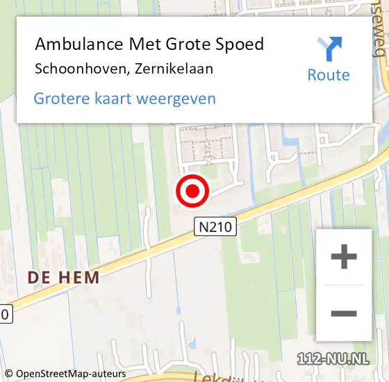 Locatie op kaart van de 112 melding: Ambulance Met Grote Spoed Naar Schoonhoven, Zernikelaan op 21 februari 2024 13:06