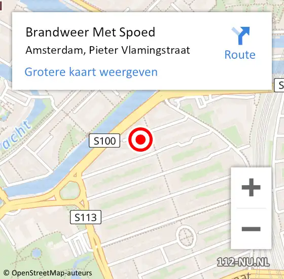 Locatie op kaart van de 112 melding: Brandweer Met Spoed Naar Amsterdam, Pieter Vlamingstraat op 21 februari 2024 14:16