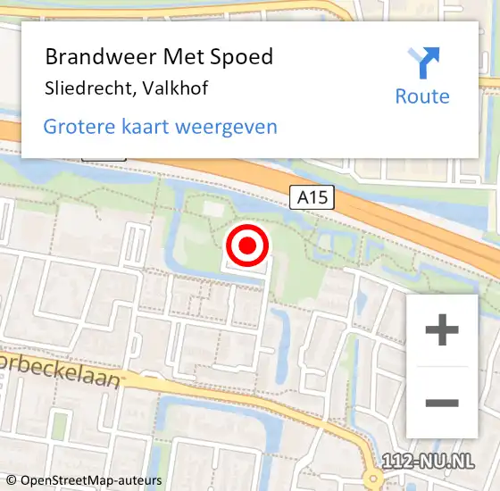 Locatie op kaart van de 112 melding: Brandweer Met Spoed Naar Sliedrecht, Valkhof op 21 februari 2024 15:03
