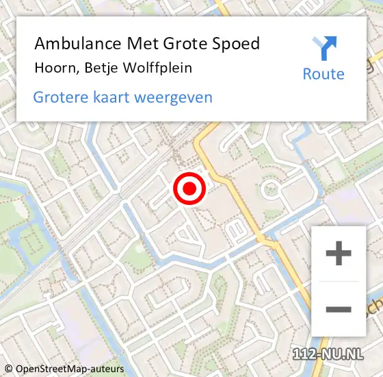 Locatie op kaart van de 112 melding: Ambulance Met Grote Spoed Naar Hoorn, Betje Wolffplein op 21 februari 2024 15:31