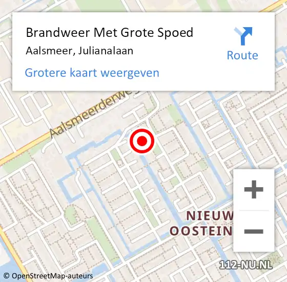 Locatie op kaart van de 112 melding: Brandweer Met Grote Spoed Naar Aalsmeer, Julianalaan op 21 februari 2024 15:32