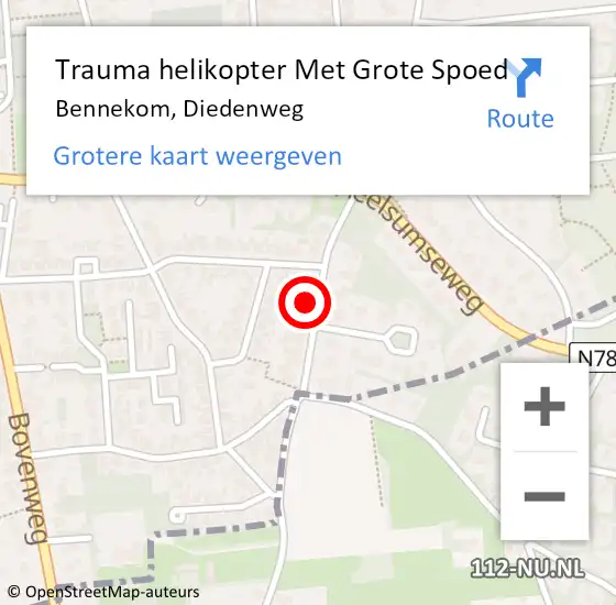 Locatie op kaart van de 112 melding: Trauma helikopter Met Grote Spoed Naar Bennekom, Diedenweg op 21 februari 2024 15:37