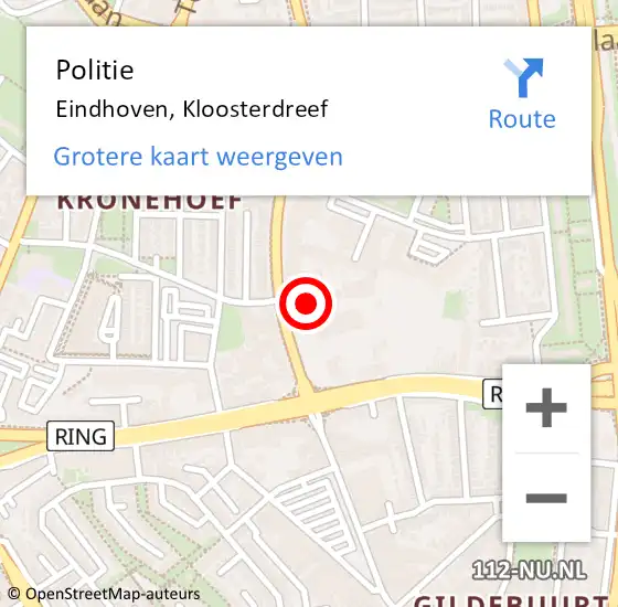 Locatie op kaart van de 112 melding: Politie Eindhoven, Kloosterdreef op 21 februari 2024 15:45