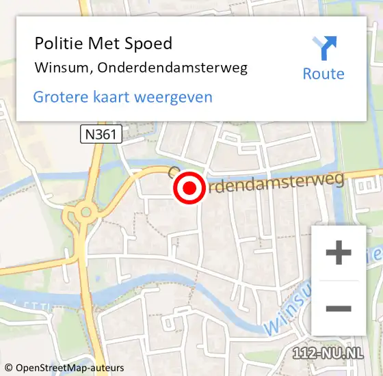 Locatie op kaart van de 112 melding: Politie Met Spoed Naar Winsum, Onderdendamsterweg op 21 februari 2024 16:09